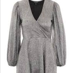 Topshop Shimmery metallic silver wrap dress